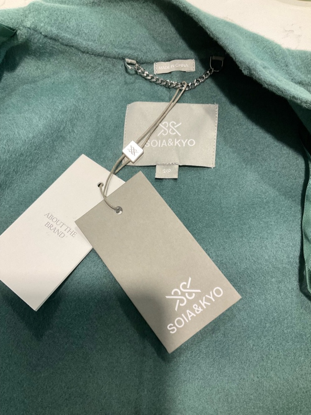 Soia & Kyo Belted Coat Small Teal Wool Blend Lightweight Wrap Jacket NWT - Picture 5 of 5